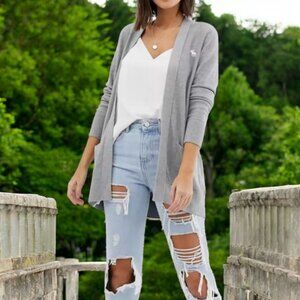 ABERCROMBIE & FITCH ( S ) Women's Gray Tri-Cotton Open Knit Long Cardigan